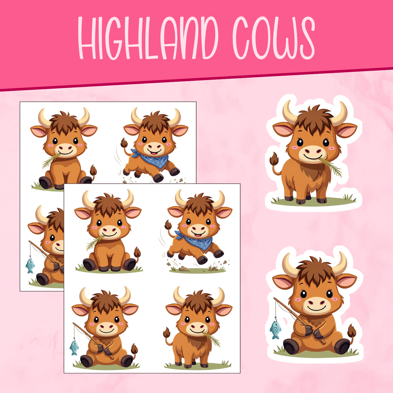 Highland Cow Little Boy Stickers