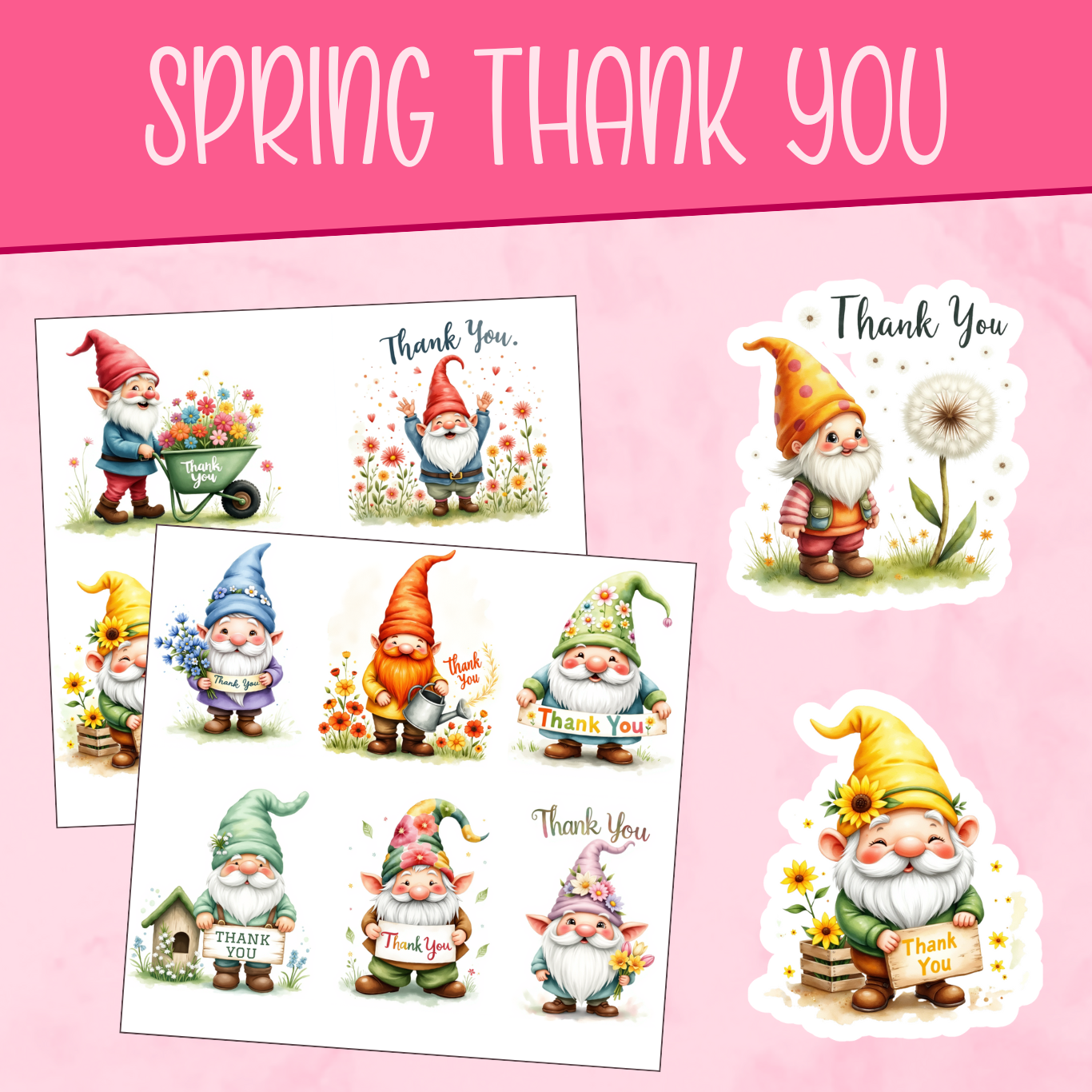 Spring Thank You Gnome Stickers