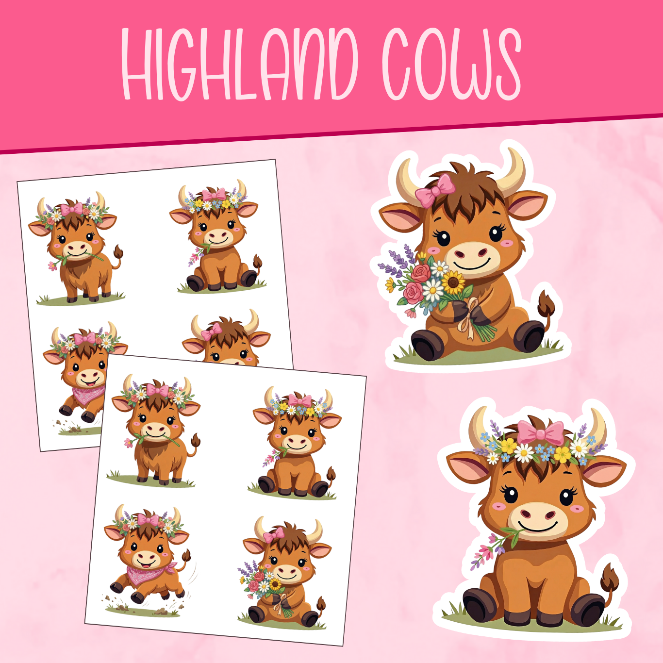 Highland Cow Little Girl Stickers