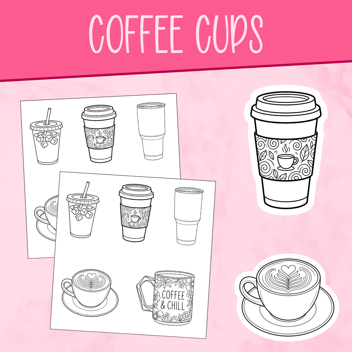 Coffee Cups Color Me Stickers