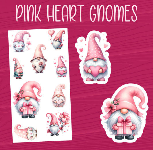 Pink Heart Gnomes Stickers
