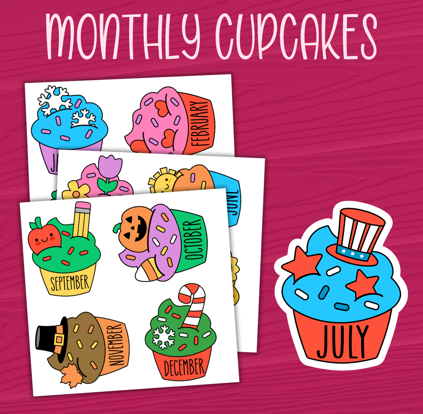 Monthly Cupcakes Stickers