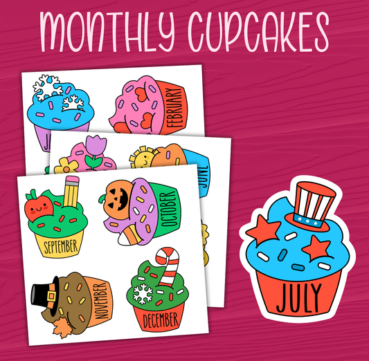 Monthly Cupcakes Stickers
