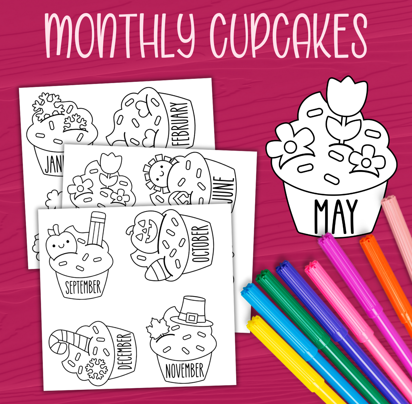 Monthly Cupcakes Color Me Stickers