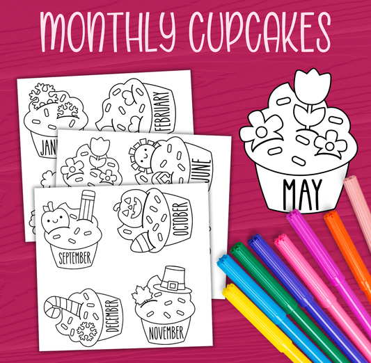 Monthly Cupcakes Color Me Stickers