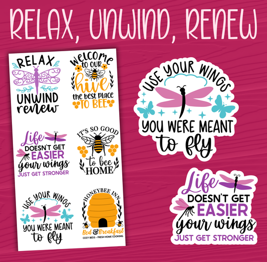 Relax Unwind Renew Stickers