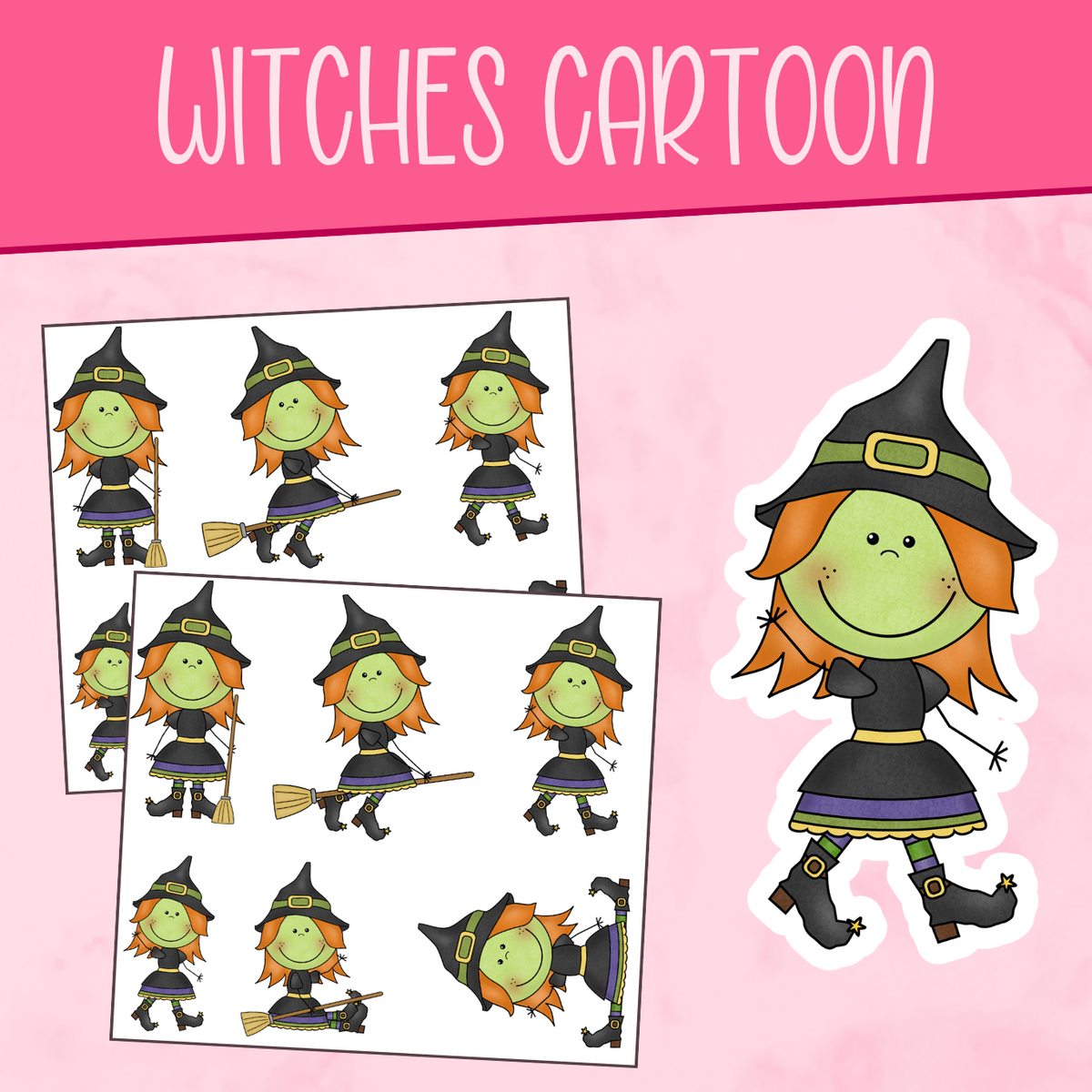 Witches Cartoon Stickers