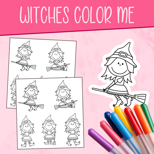 Witches Cartoon Color Me Stickers